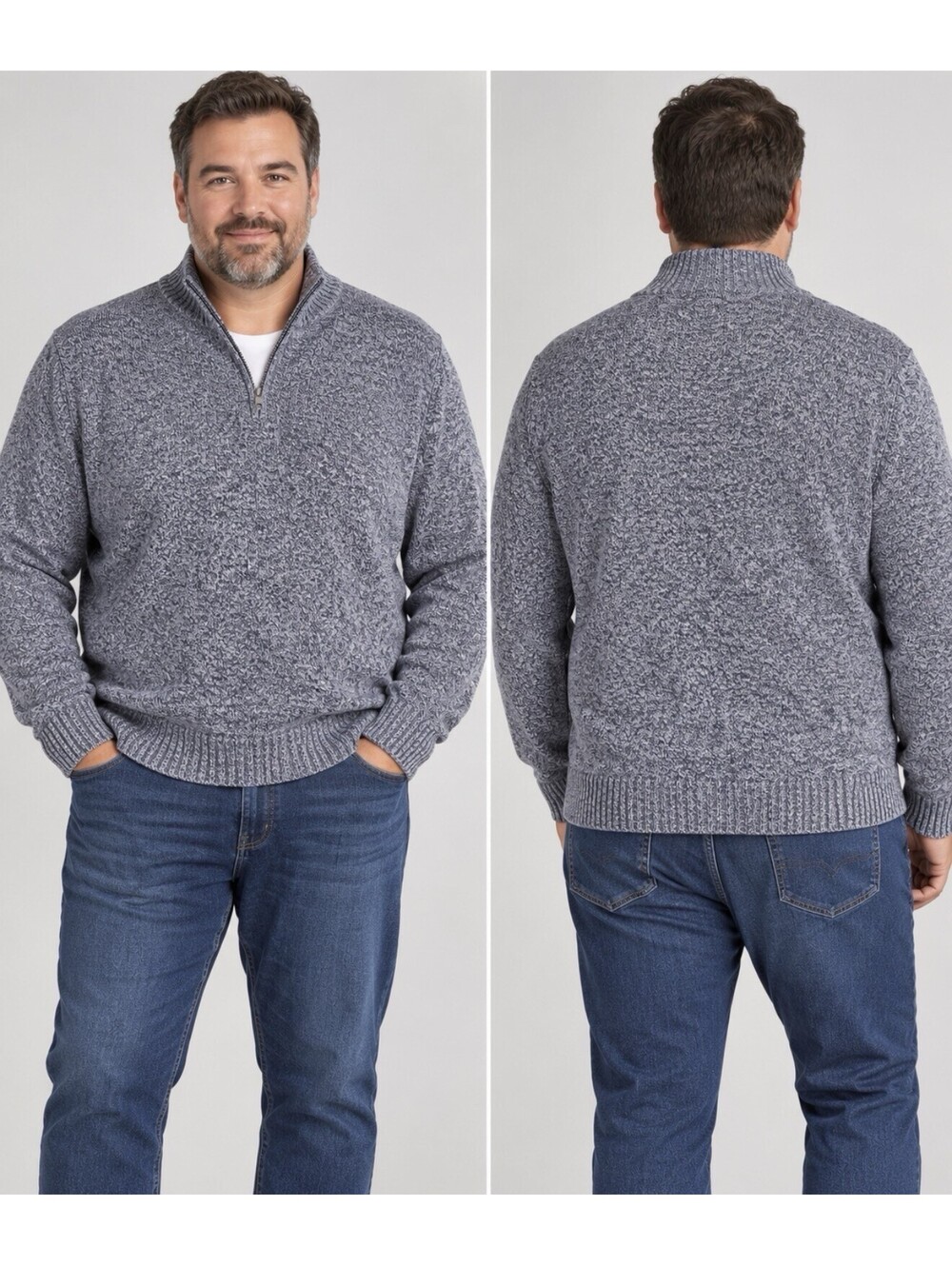 J.Crew Men's Gray Rugged Merino Wool Blend Quarter Zip Sweater Pullover Size XXL